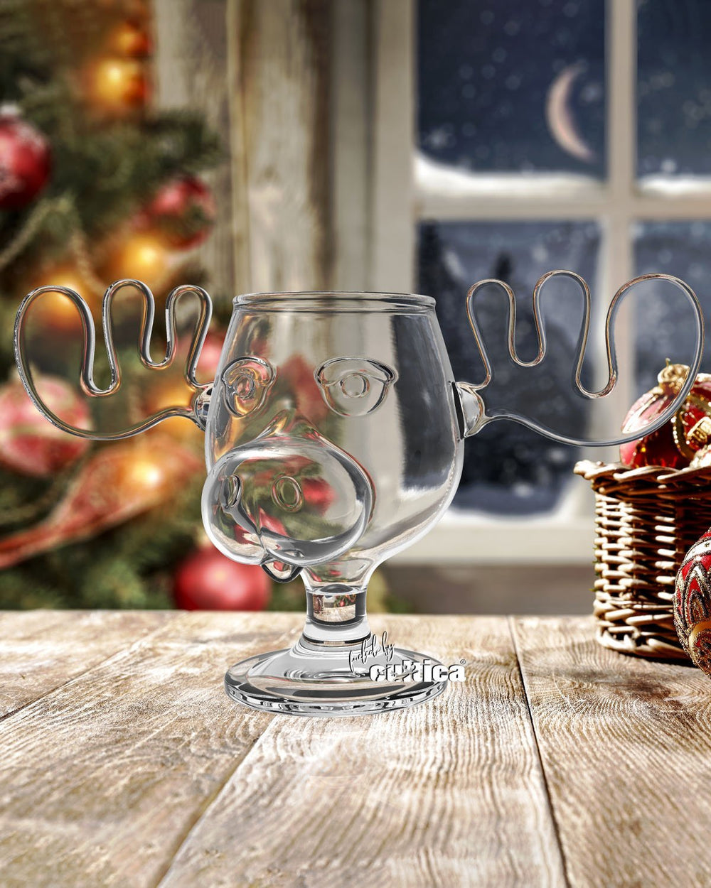 Original moose glass clear (glass) + Griswold Santa hat